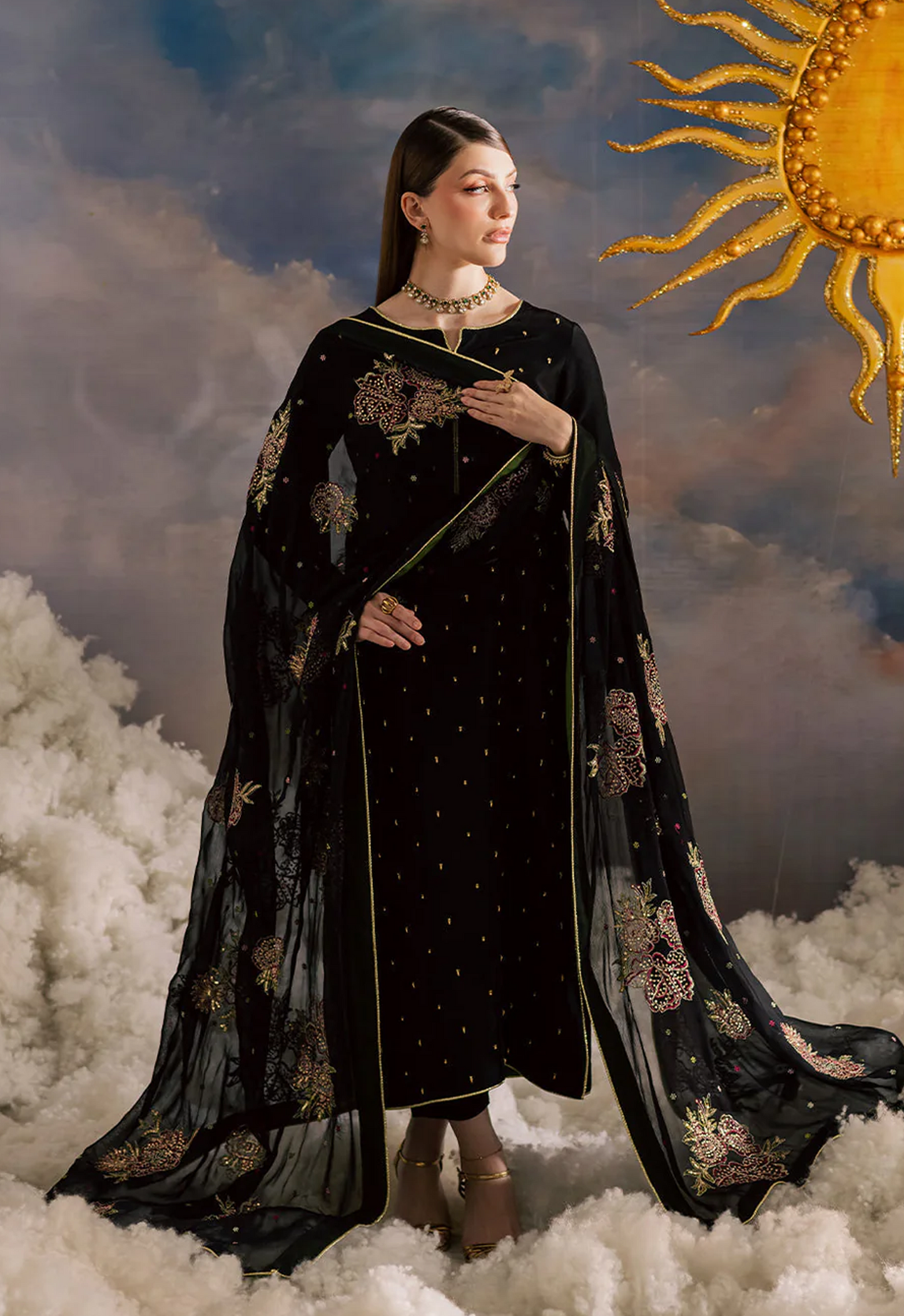 Embroidered Chiffon 3 Piece Unstitched Suit VV-FF-69 - Party Wear