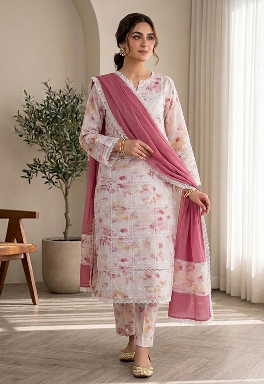 Embroidered Lawn 3 Piece Unstitched Suit CL-HU-105 - Summer Collection