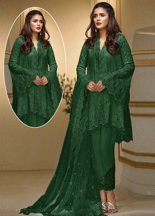 Embroidered Unstitched 3 Piece Net Suit AKCL-D06-CANDY KAY GREEN Party Wear