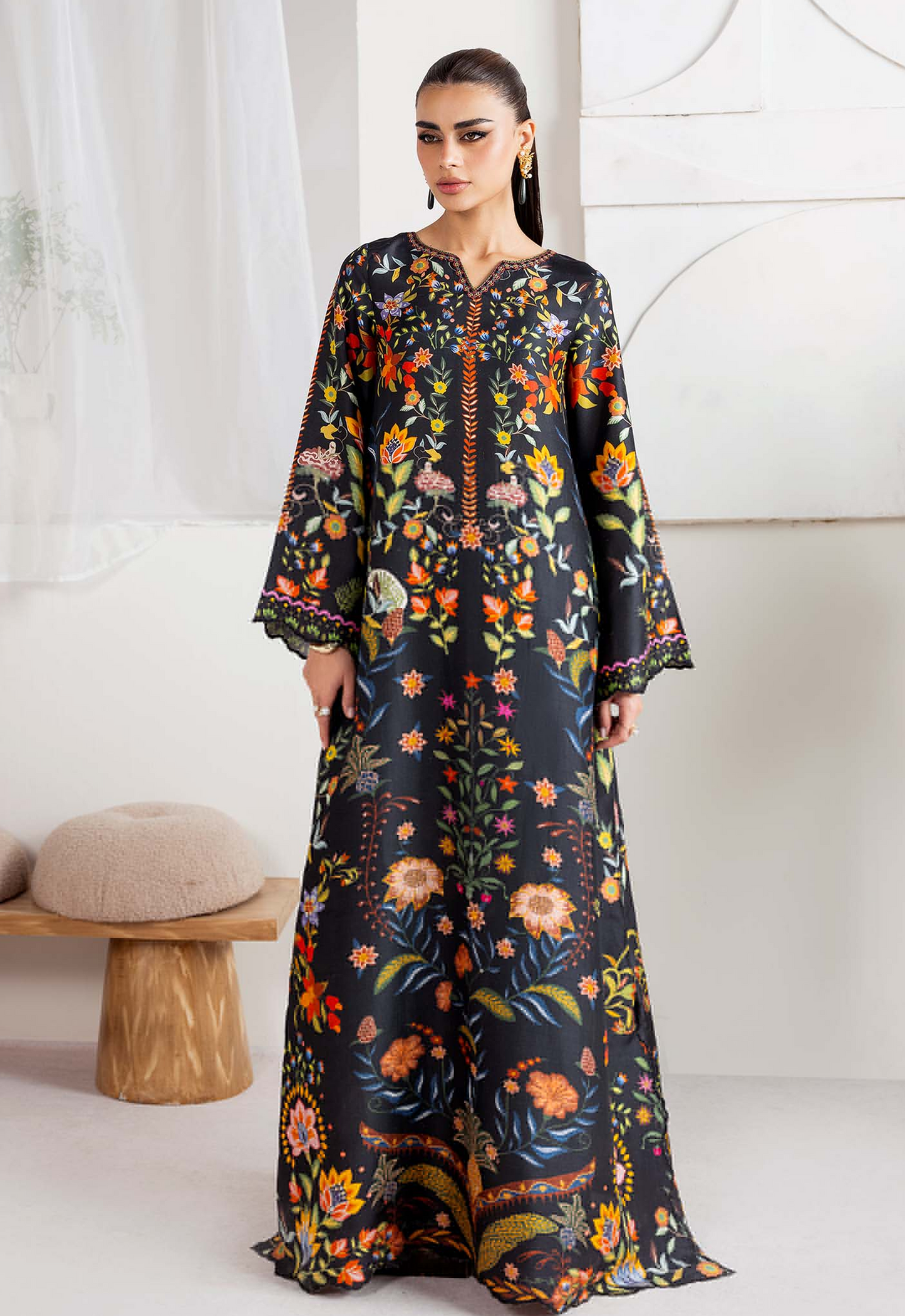 Printed Kaftaan Charmeuse Silk 2 Piece Unstitched Suit KMK-SOVANA - Party Wear