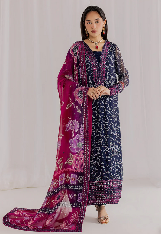 Embroidered Chiffon 3 Piece Unstitched Suit BLACK-NC-NP-819-26 - Party Wear
