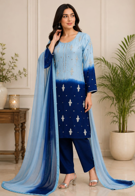 Embroidered Chiffon 3 Piece Unstitched Saree PL-26-2611 - Party Wear