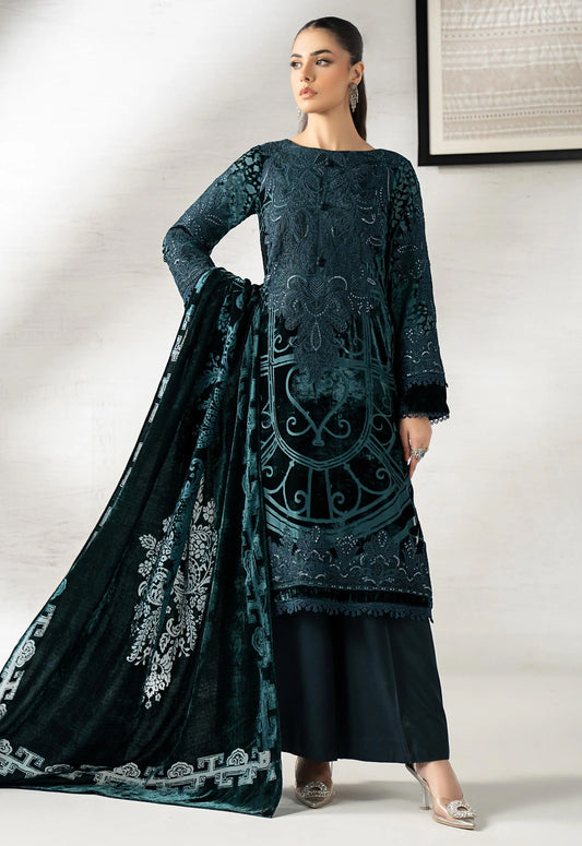 Embroidered Unstitched 3 Piece Velvet Suit MBL-DW-W25-19-Green - Party Wear
