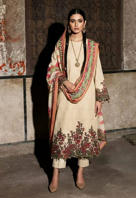 Embroidered Lawn 3 Piece Unstitched Suit SKIN-JL-HU-STELLAR-C-25 - Summer Collection