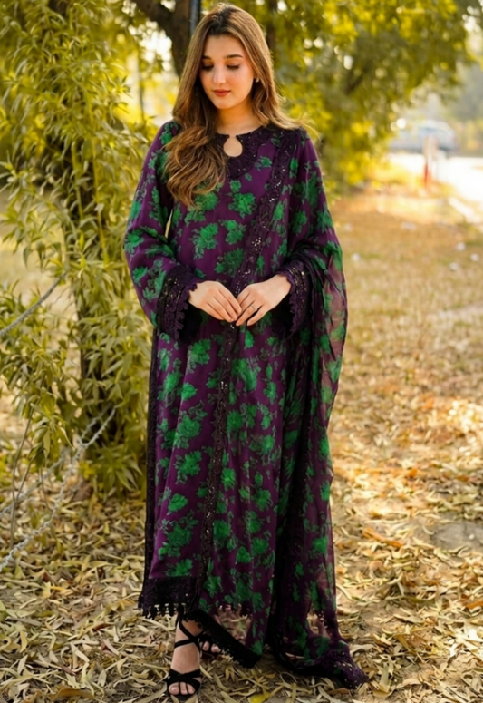 Embroidered Lawn 3 Piece Unstitched Suit ACL-WPR-08-B - Summer Collection