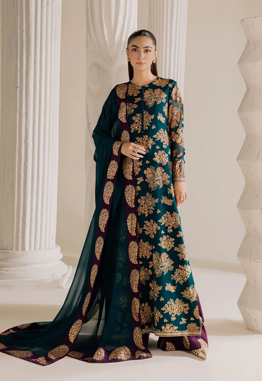 Embroidered Kaftaan Charmeuse Silk 2 Piece Unstitched Suit VK-FF-84 - Party Wear