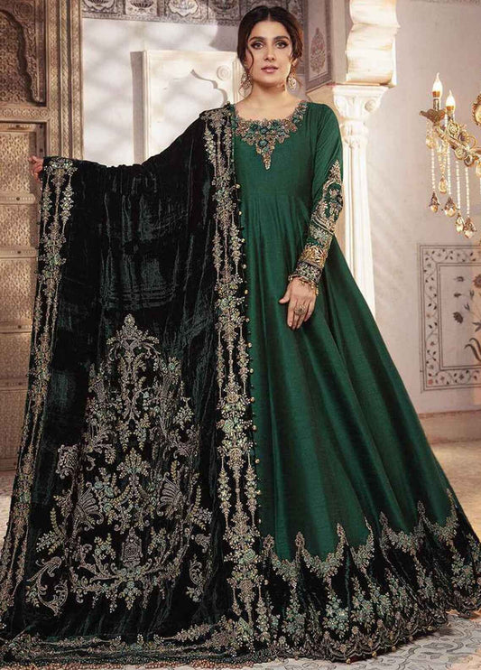 Embroidered Silk 3 Piece Unstitched Suit GREEN-MBC-BD-2307-24-Party Wear