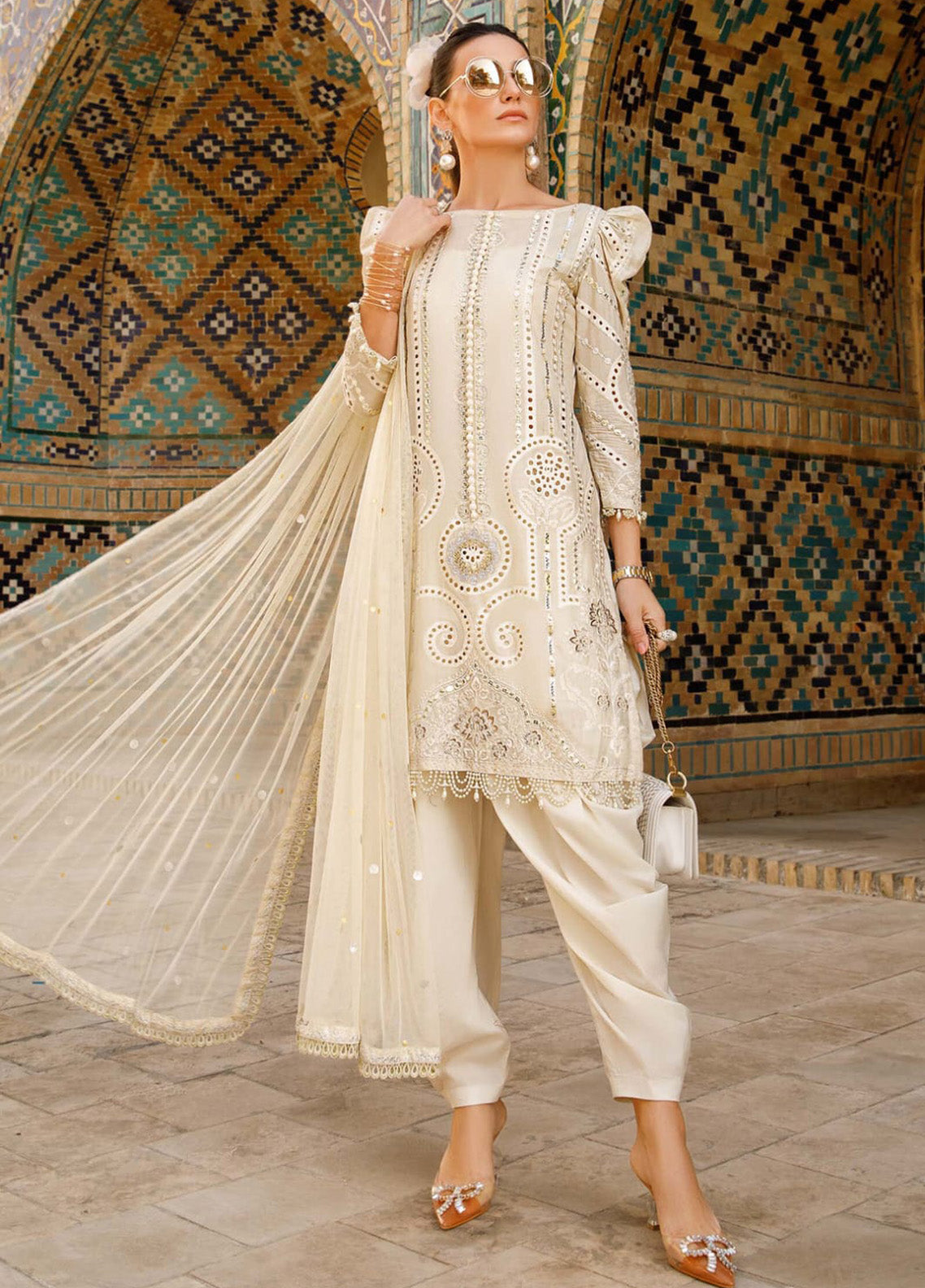 Embroidered  Lawn 2 Piece Unstitched Suit MBL-D-2308-A-23  -Summer Collection