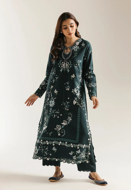 Embroidered  Charmeuse Silk/Kaftan 2 Piece Unstitched Suit EK-E4393/103/703 - Party Wear