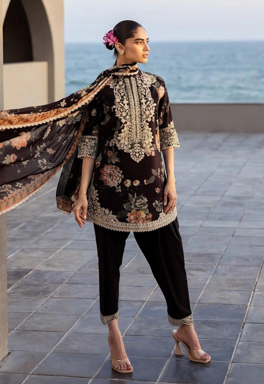 Embroidered Lawn 3 Piece Unstitched Suit ZCL-VELINA-D01-B - Summer Collection