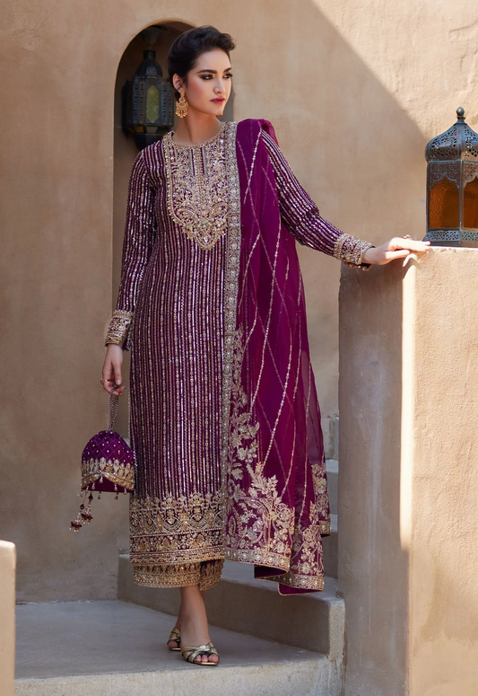Embroidered Chiffon 3 Piece Unstitched Suit KM-HU-AMARA - Summer Collection