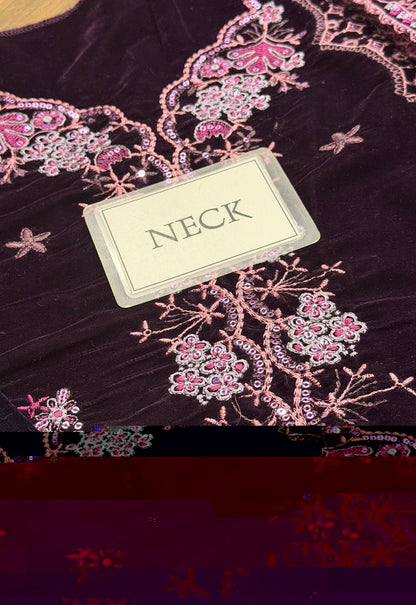 Embroidered Unstitched 3 Piece Velvet Suit  NV-NE-198 - Party Wear