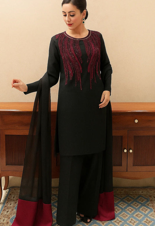 Embroidered Silk 3 Piece Unstitched Suit KB-D2321-25 - Party Wear