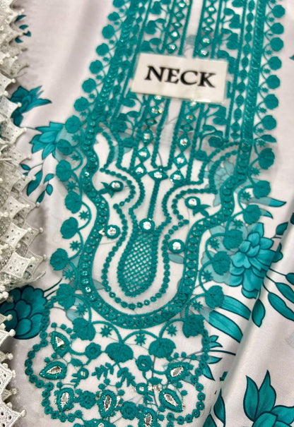 Embroidered Lawn 3 Piece Unstitched Suit GREEN LAWN-ACL-WPR-23 - Summer Collection