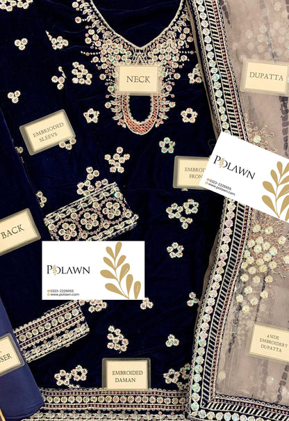 Embroidered Unstitched 3 Piece Velvet Suit JV-CVF-D03-25 - Party Wear