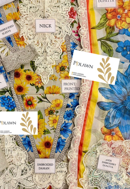 Embroidered Lawn 3 Piece Unstitched Suit MBL-MPT-2910-A-26 - Summer Collection
