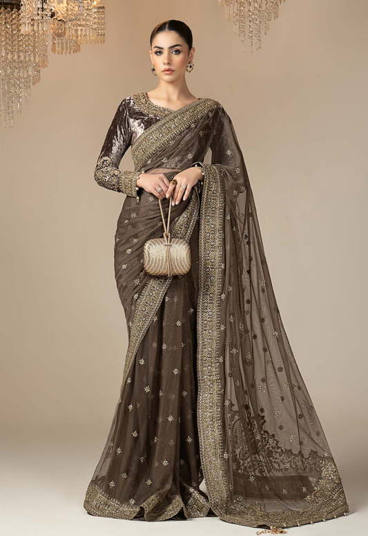 Embroidered Chiffon 3 Piece Unstitched Saree MBC-SF-W25-04-GREY Party Wear
