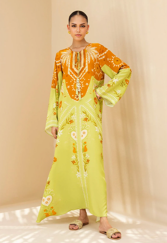 Embroidered  Charmeuse Silk/Kaftan 2 Piece Unstitched Suit SMK-Serah (B) - Party Wear
