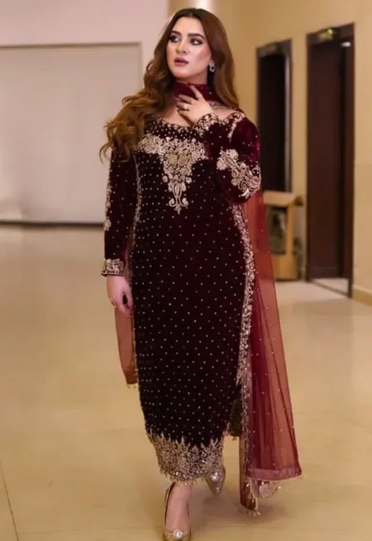 Embroidered Unstitched 3 Piece Velvet Suit GEV-RANI-25 - Party Wear