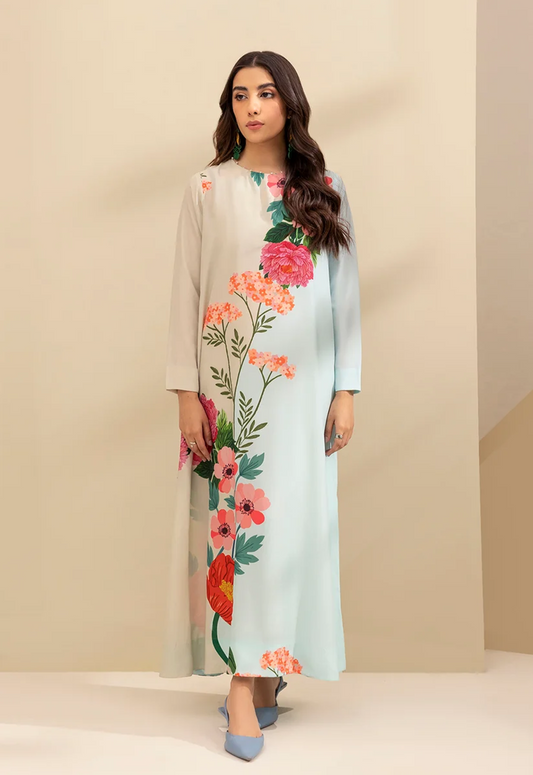 Embroidered  Charmeuse Silk/Kaftan 2 Piece Unstitched Suit LK-Kazal Long - Party Wear