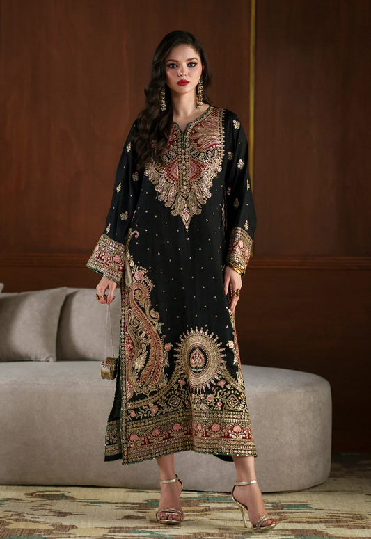 Embroidered Kaftaan Charmeuse Silk 3 Piece Unstitched Suit EK-E1098/104/902 - Party Wear