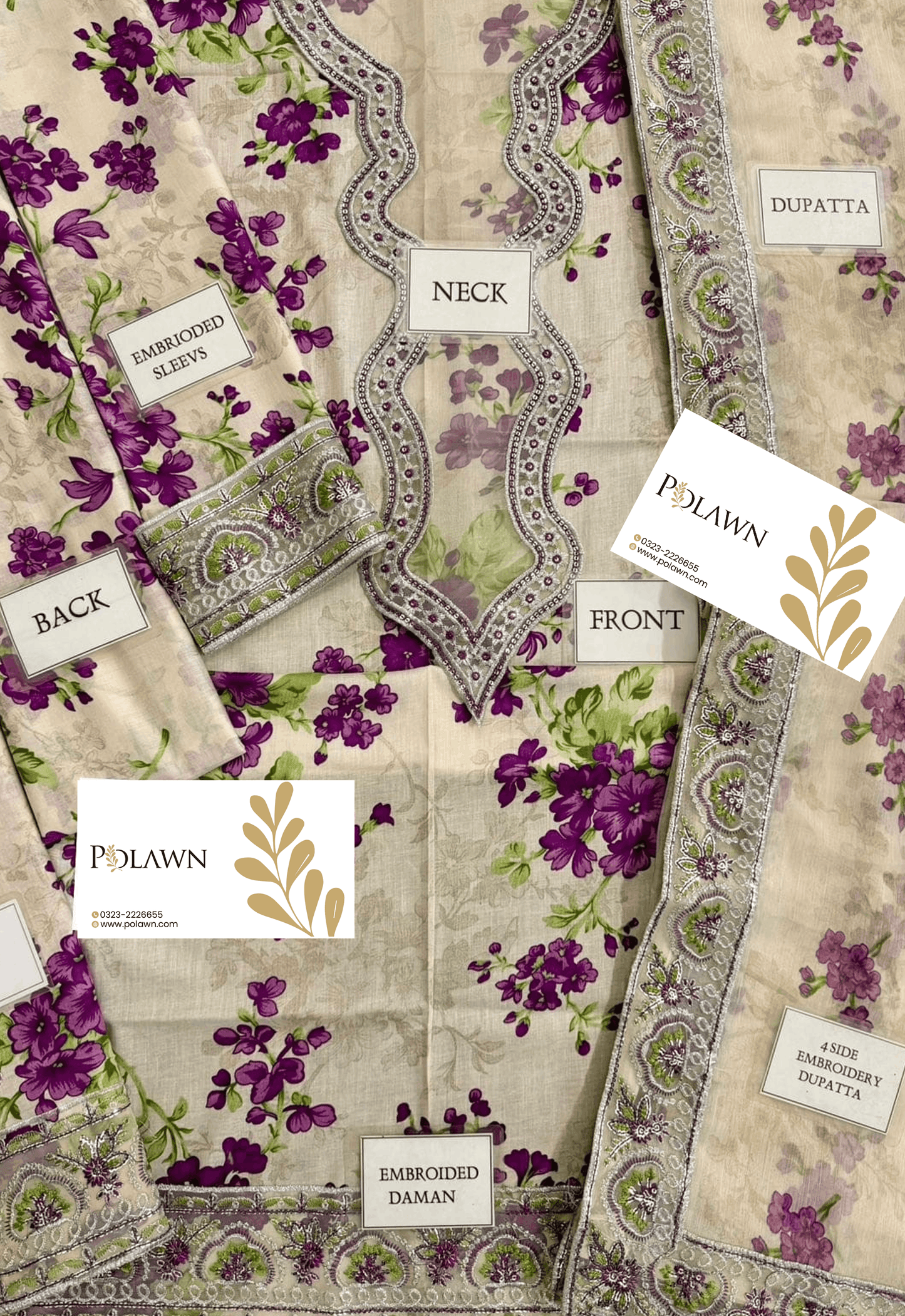 Embroidered Lawn 3 Piece Unstitched Suit ACL-EID-01-A - Summer Collection