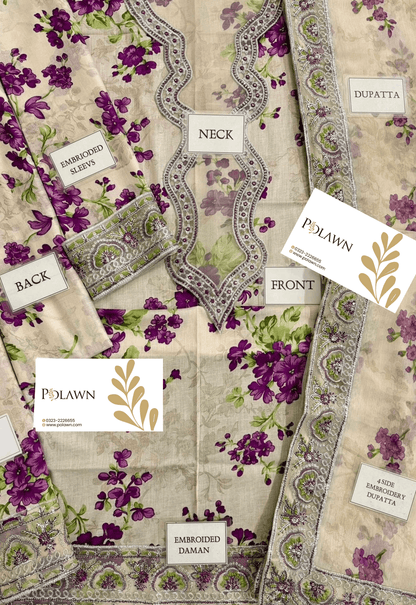 Embroidered Lawn 3 Piece Unstitched Suit ACL-EID-01-A - Summer Collection