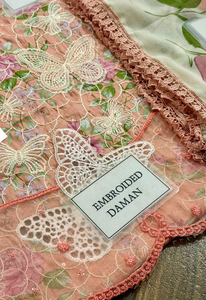 Embroidered Lawn 3 Piece Unstitched Suit PEACH-MBL-MPT-2901-A-26 - Summer Collection