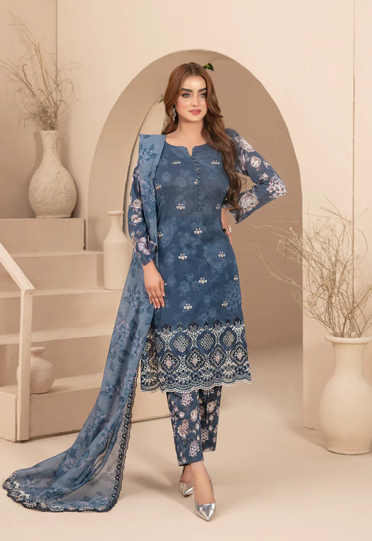 Embroidered Lawn 3 Piece Unstitched Suit TFL-WM-D-3293-LIQA - Summer Collection