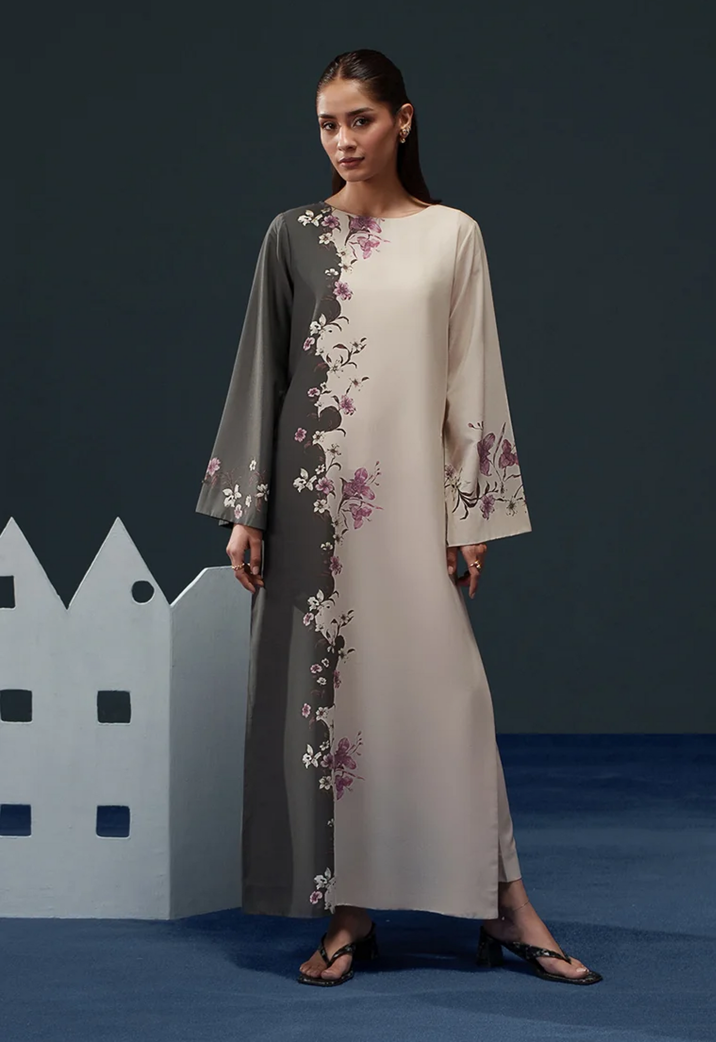 Embroidered Kaftaan Charmeuse Silk 2 Piece Unstitched Suit LK-Emour Long - Party Wear
