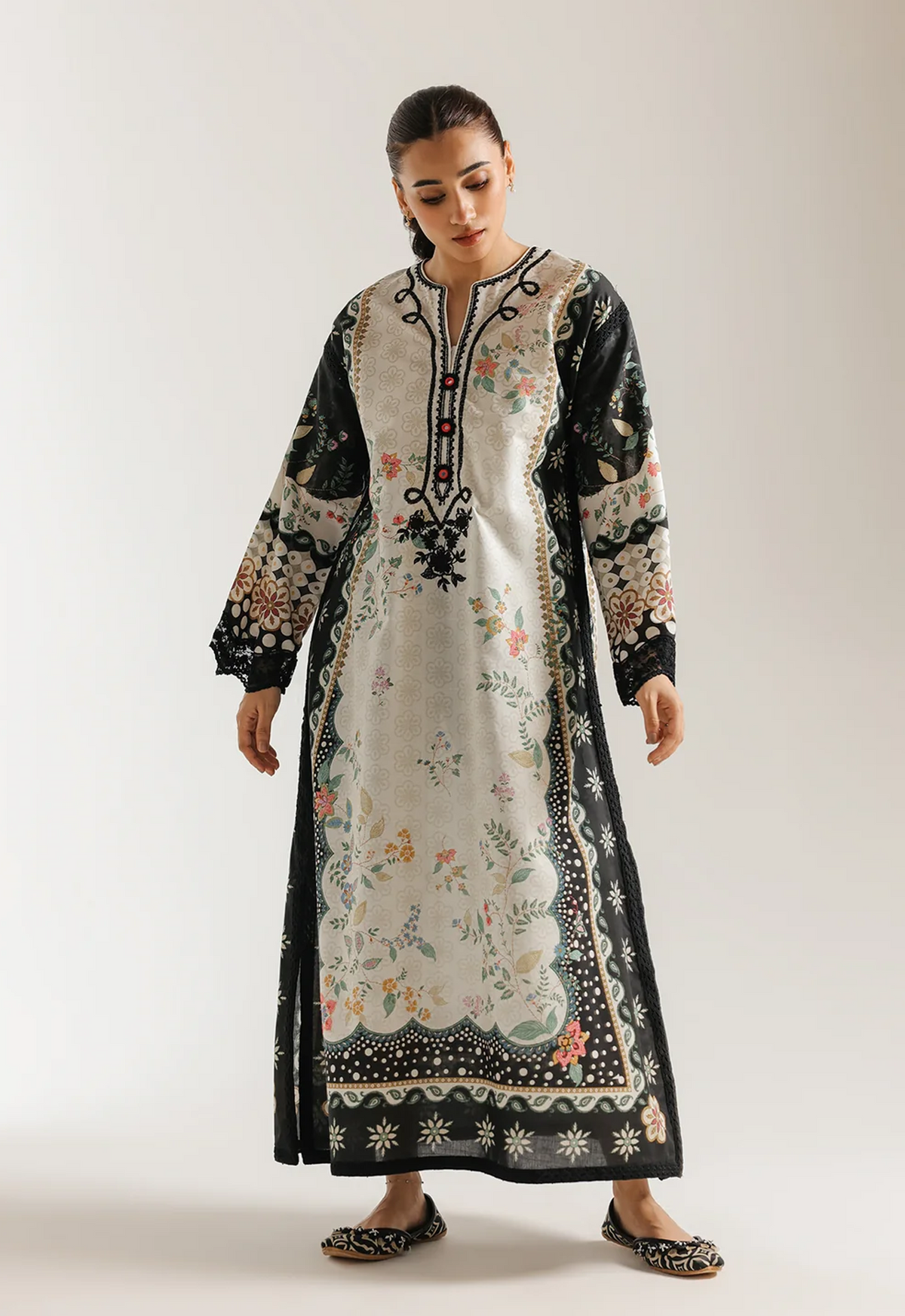 Printed Kaftaan Charmeuse Silk 2 Piece Unstitched Suit EK-E4462/103/003 - Party Wear