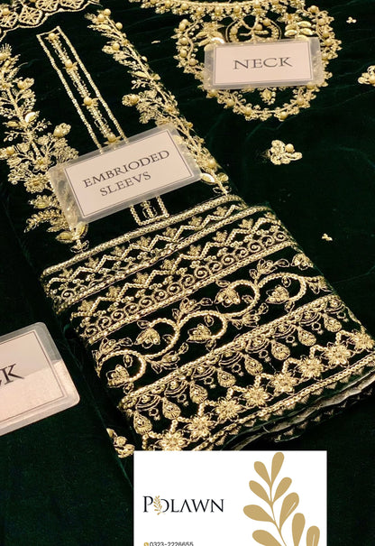 Embroidered Unstitched 3 Piece Velvet Suit ACV-VT-09 - Party Wear