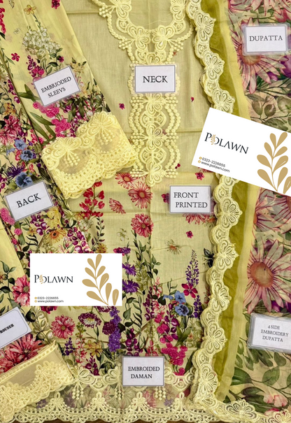 Embroidered Lawn 3 Piece Unstitched Suit MBL-MPT-2603-A-25 - Summer Collection