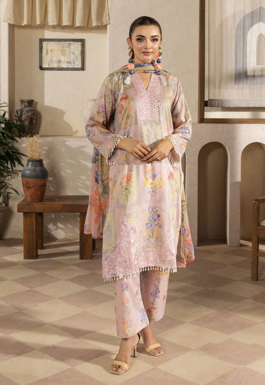 Husn By Polawn Embroidered Stitched 3 Piece Lawn Suit PD-25-403-A-Ready to Wear