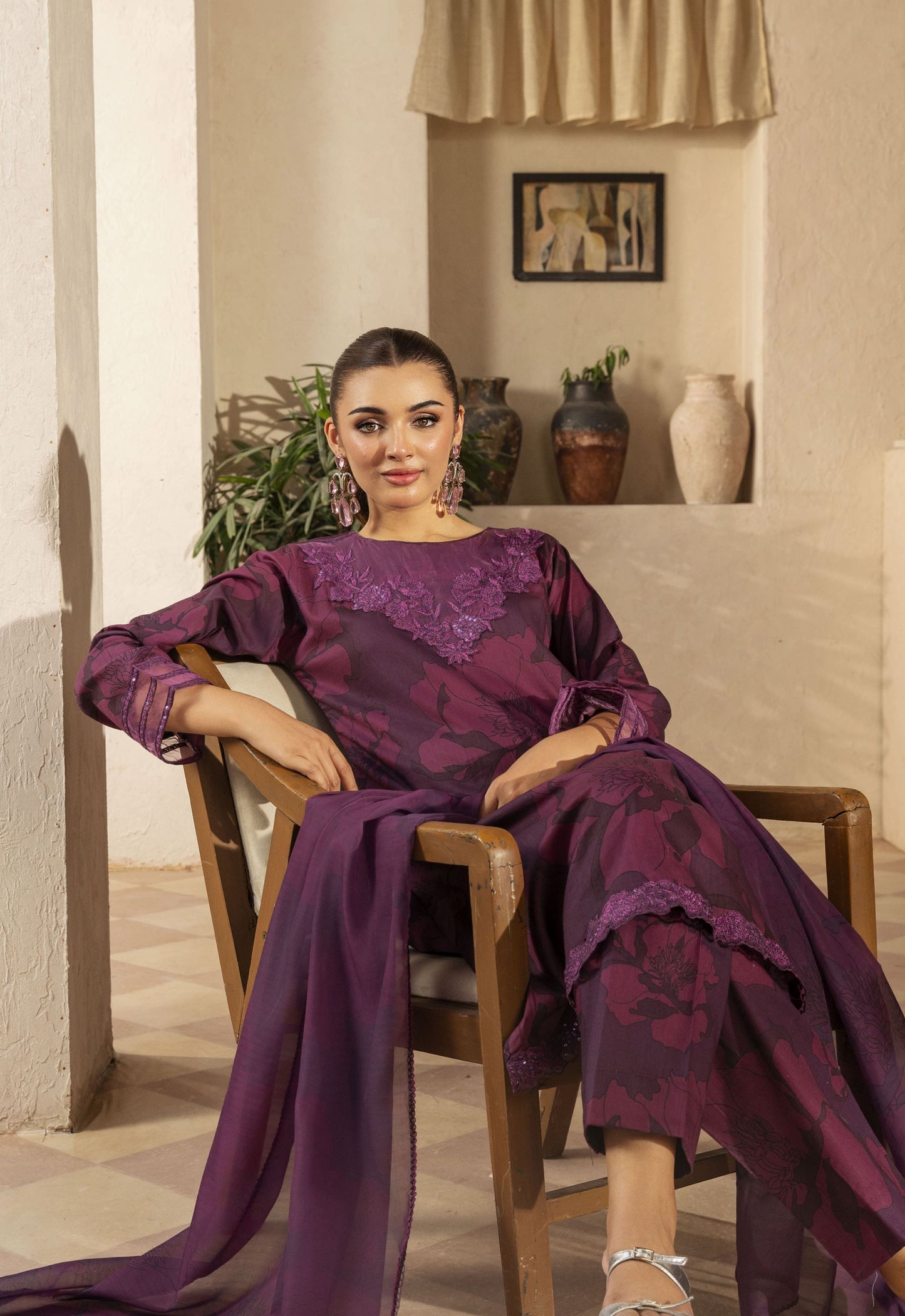 Husn By Polawn Embroidered Stitched 3 Piece Lawn Suit PD-25-422-A-Ready to Wear