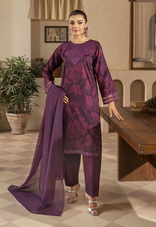 Husn By Polawn Embroidered Stitched 3 Piece Lawn Suit PD-25-422-A-Ready to Wear