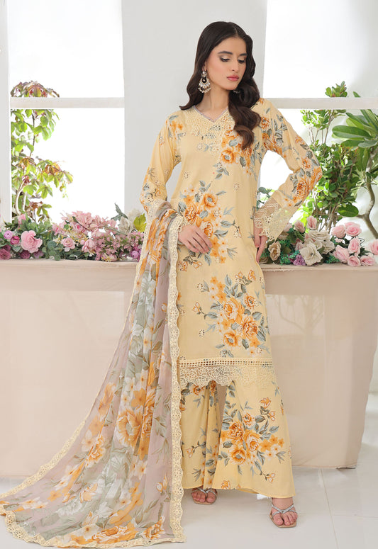 Husn By Polawn Embroidered Stitched 3 Piece Lawn Suit PD-25-431-A-Ready to Wear
