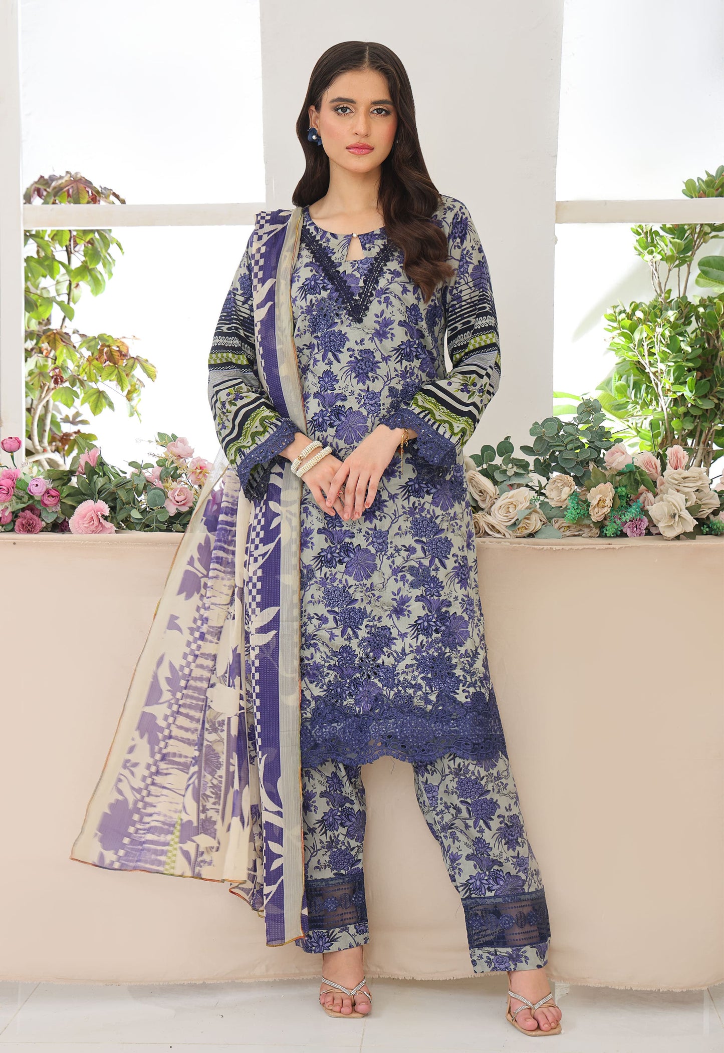 Husn By Polawn Embroidered Stitched 3 Piece Lawn Suit PD-25-433-A-Ready to Wear