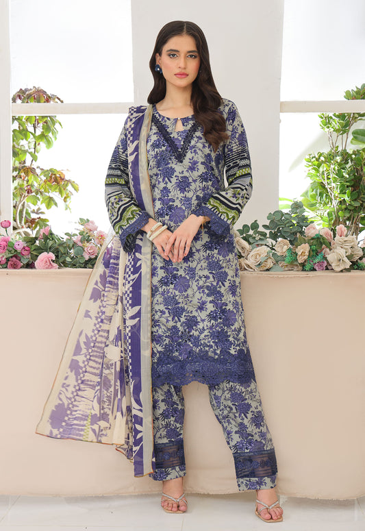Husn By Polawn Embroidered Stitched 3 Piece Lawn Suit PD-25-433-A-Ready to Wear