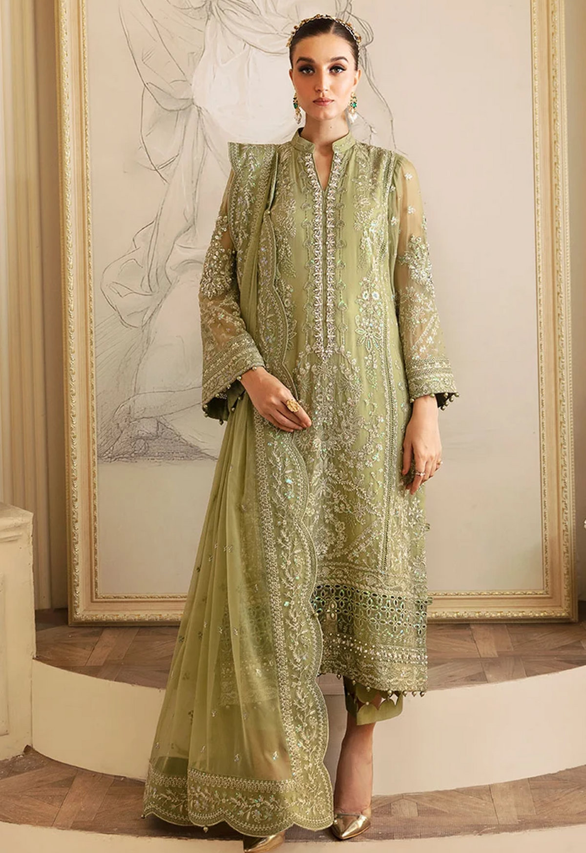Embroidered Net 3 Piece Unstitched Suit Almendra-GL-EC-24V2-05 - Party Wear