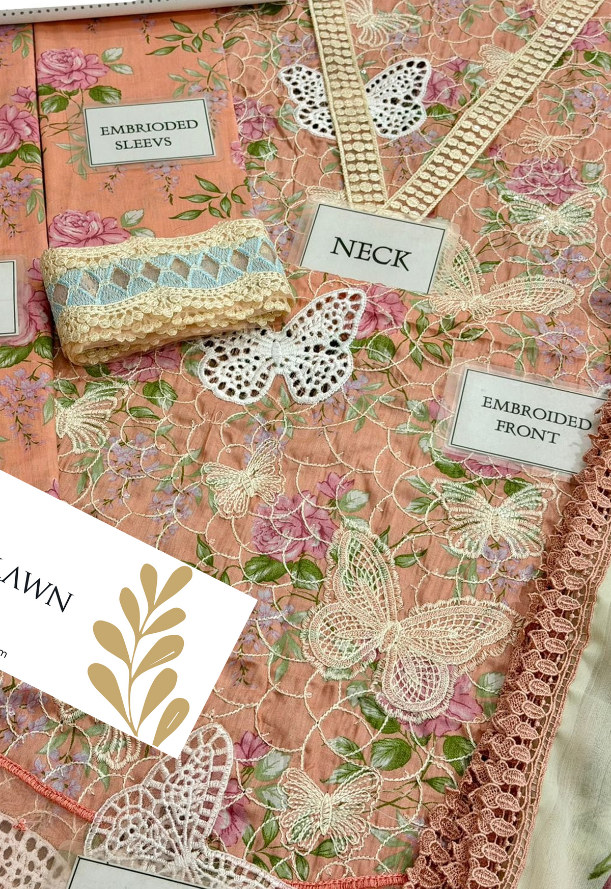 Embroidered Lawn 3 Piece Unstitched Suit PEACH-MBL-MPT-2901-A-26 - Summer Collection