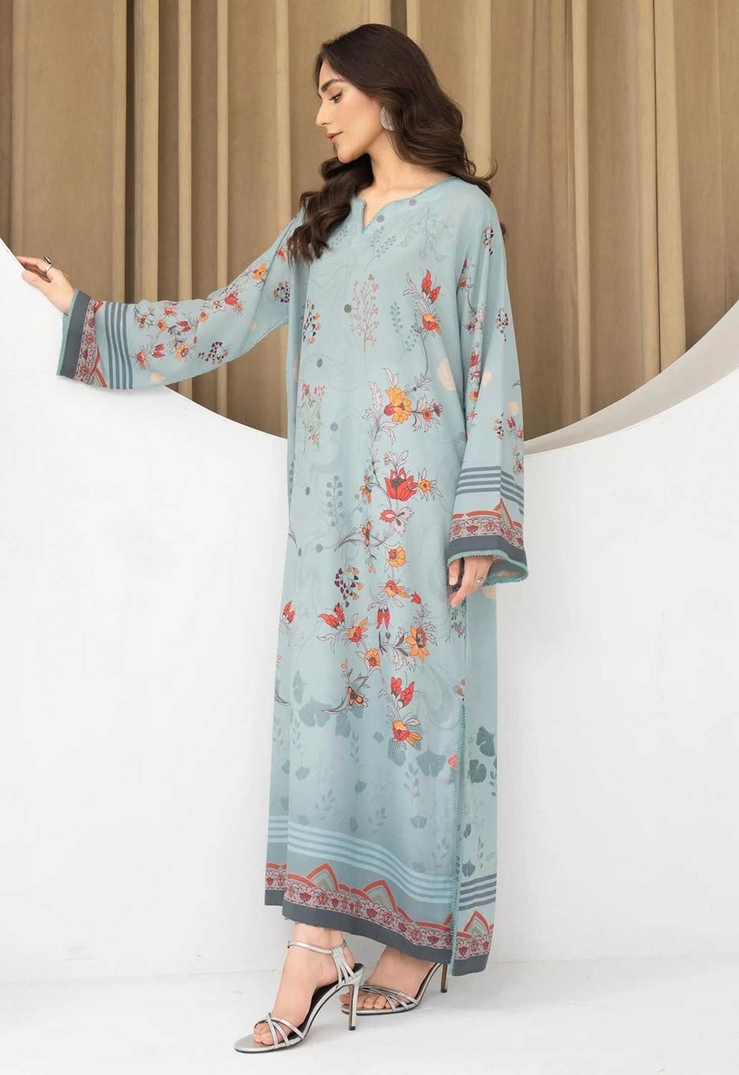 Printed Charmeuse Silk/Kaftan 2 Piece Unstitched Suit PAK-CAMORA - Party Wear
