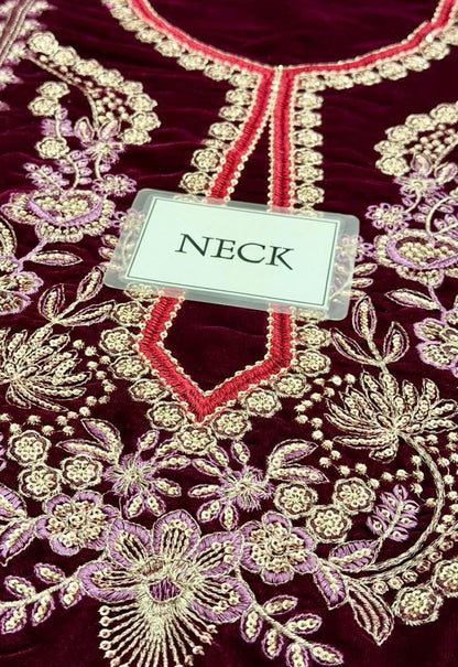Embroidered Unstitched 3 Piece Velvet Suit ACV-VT-13 - Party Wear