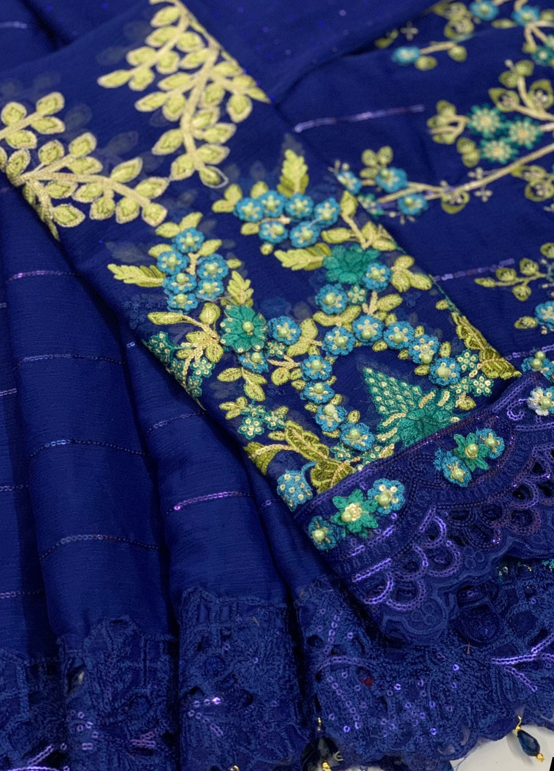 Embroidered Chiffon 3 Piece Unstitched Saree MBC-BD-2704-23-Party Wear