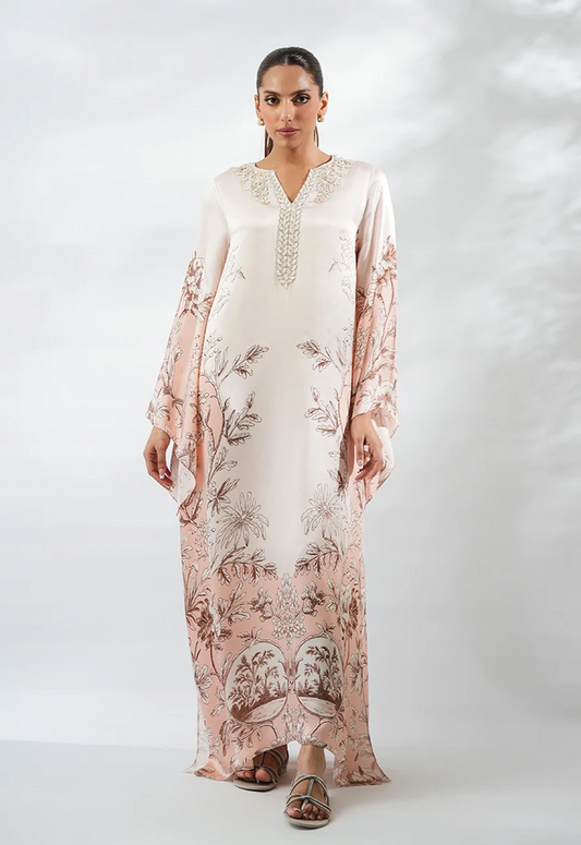 Embroidered Kaftaan Charmeuse Silk 2 Piece Unstitched Suit SMK-MINA - Party Wear