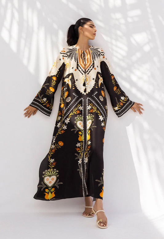 Embroidered  Charmeuse Silk/Kaftan 2 Piece Unstitched Suit SMK-Serah - Party Wear