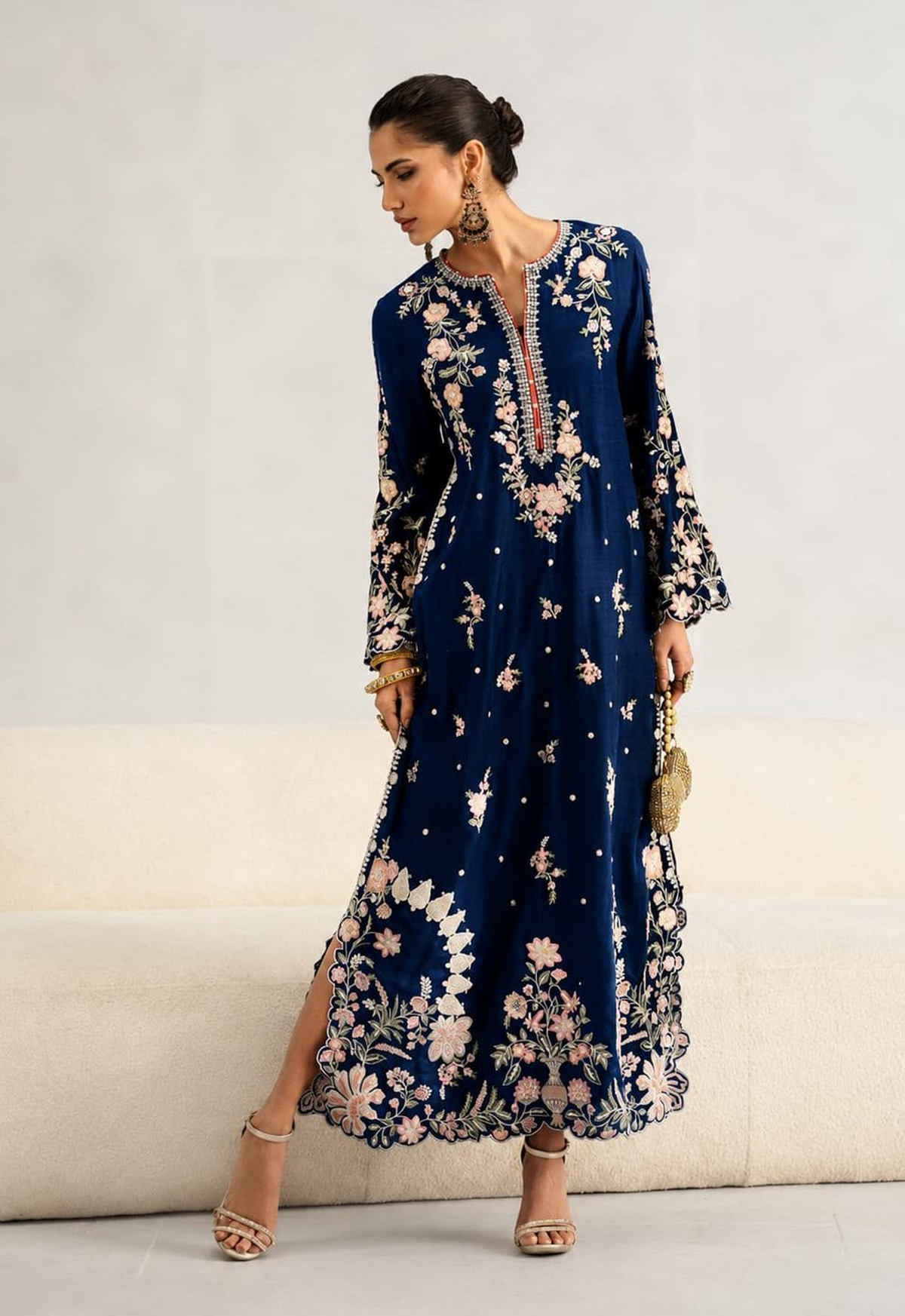 Embroidered Kaftaan Charmeuse Silk 2 Piece Unstitched Suit ZINC-EK-E1115/104/902 - Party Wear