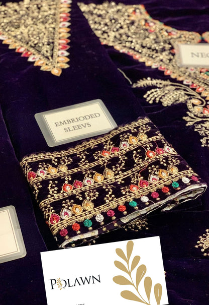 Embroidered Unstitched 3 Piece Velvet Suit JV-CVF-D08-25 - Party Wear