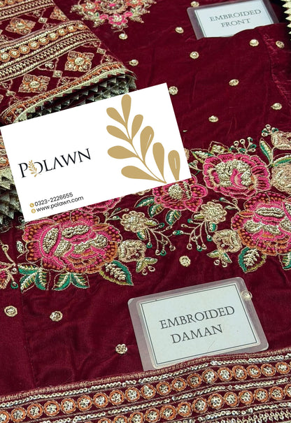 Embroidered Unstitched 3 Piece Velvet Suit ACV-VT-12 - Party Wear