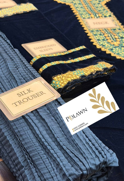 Embroidered Unstitched 3 Piece Velvet Suit IV-64-25 - Party Wear